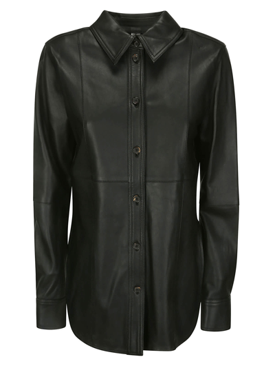 Shop Totême Slim Leather Shirt In Black