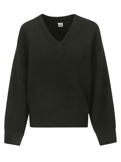 Shop Totême V-neck Wool Cashmere Knit In Black