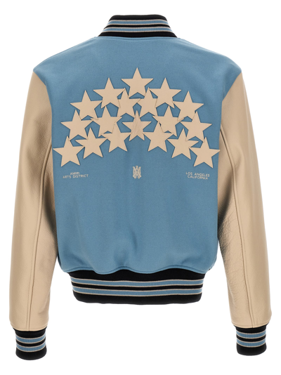 Shop Amiri Stars Varsity Bomber Jacket In Light Blue