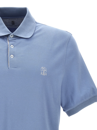 Shop Brunello Cucinelli Logo Print Polo Shirt In Light Blue