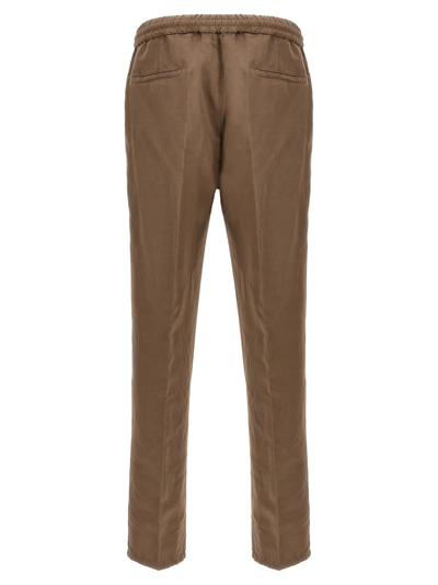 Shop Brunello Cucinelli Linen Blend Trousers In Brown