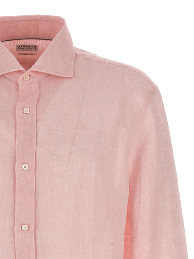 Shop Brunello Cucinelli Linen Shirt In Pink