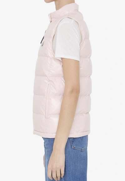 Shop Moncler Alcibia Logo-patched Down Vest In Pink