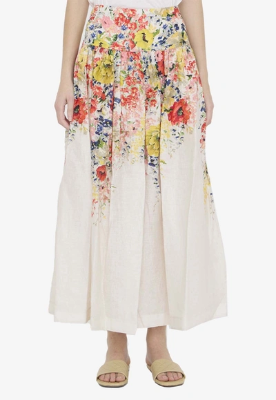 Shop Zimmermann Alight Basque Floral-print Maxi Skirt In White