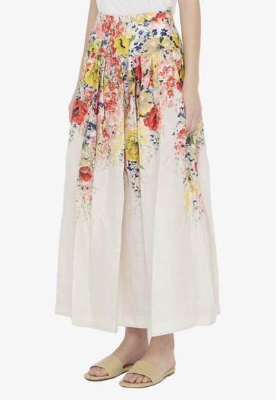 Shop Zimmermann Alight Basque Floral-print Maxi Skirt In White