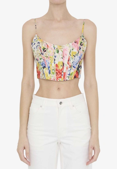 Shop Zimmermann Alight Floral-print Corset Top In White