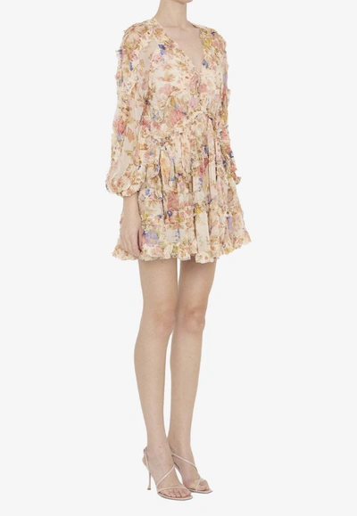 Shop Zimmermann August Billow Floral-print Mini Dress In White