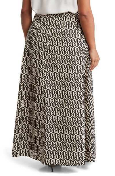 By Design Abigail Stretch Poplin Midi Skirt In Black/ Taupe