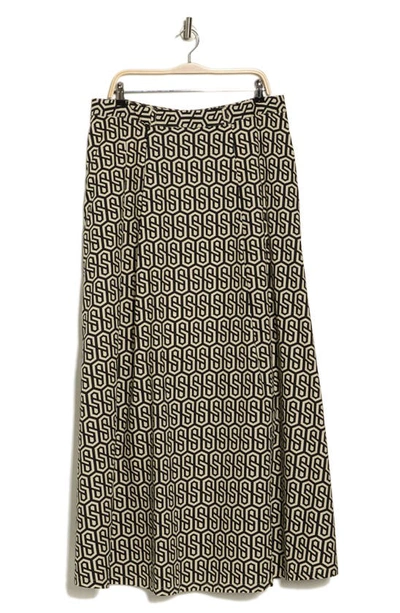 By Design Abigail Stretch Poplin Midi Skirt In Black/ Taupe