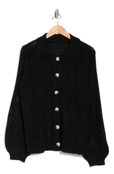 By Design Jordan Openwork Cardigan In Black