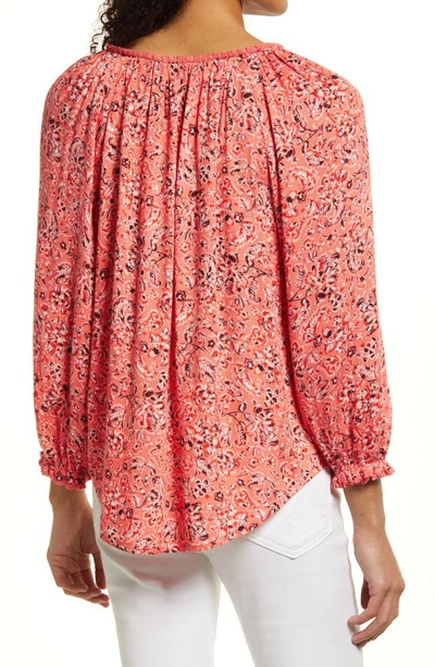 Wit & Wisdom Floral Split Neck Popover Top In Comu-coral Multi