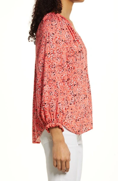 Wit & Wisdom Floral Split Neck Popover Top In Comu-coral Multi