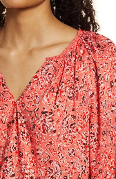 Wit & Wisdom Floral Split Neck Popover Top In Comu-coral Multi
