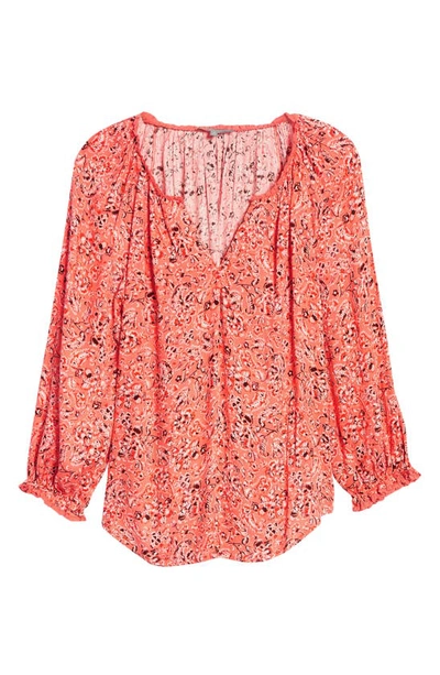 Wit & Wisdom Floral Split Neck Popover Top In Comu-coral Multi