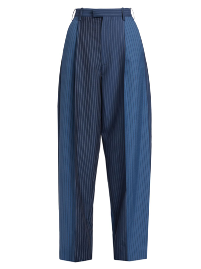 Shop Marni Women's Colorblocked Stripe Wool Wide-leg Pants In Blu Marine