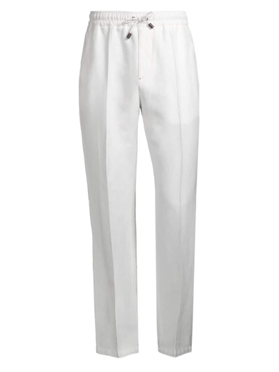 Shop Isaia Men's Wide-leg Drawstring Pants In Open White