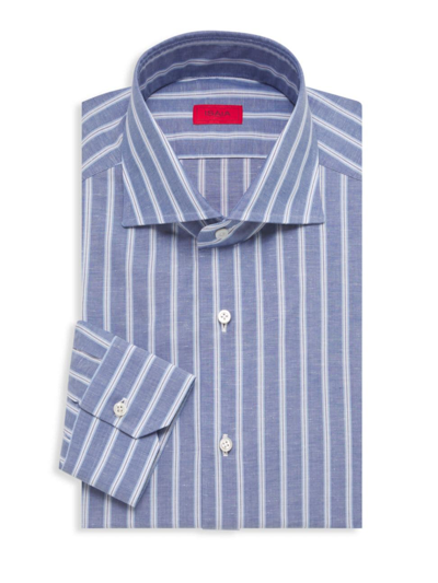 Shop Isaia Men's Mix Stripe Dress Shirt In Pastel Blue