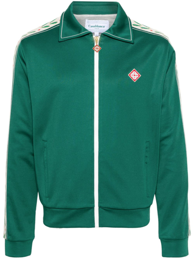 Shop Casablanca Green Logo-appliqué Zip-up Sweatshirt