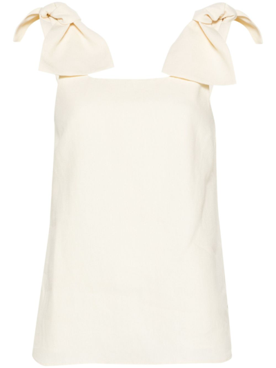 Shop Chloé White Bow-detail Linen Top In Neutrals