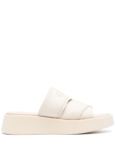 Shop Chloé Mila Logo-embroidered Sandals In Neutrals
