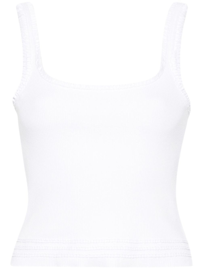 Shop Chloé Ruffled Stretch-cotton Tank Top - Women's - Cotton/elastane In White