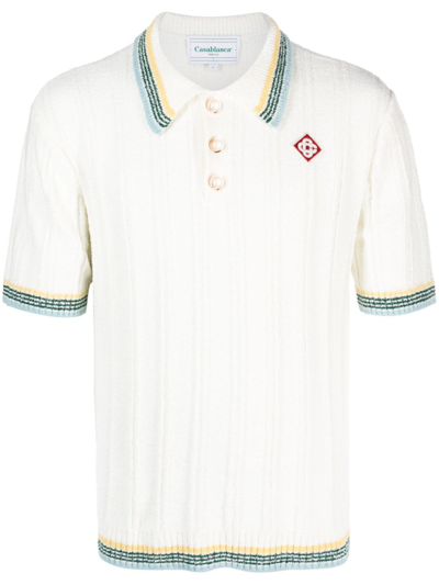 Shop Casablanca Ribbed-knit Polo Shirt - Men's - Nylon/rayon/polyester/cotton In White