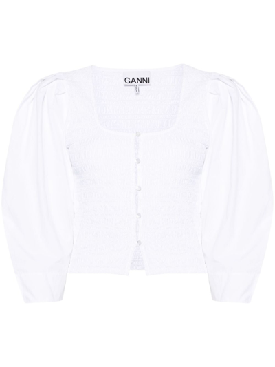 Shop Ganni White Organic Cotton-poplin Blouse