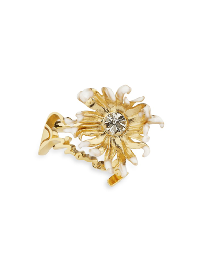 Shop Givenchy Women's Daisy Ring In Metal And Enamel With Crystal In Golden White