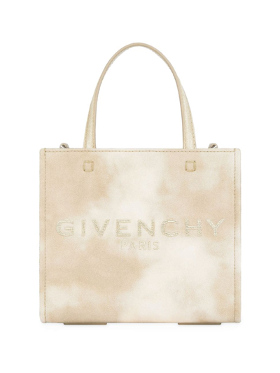 Shop Givenchy Women's Mini G-tote Shopping Bag In Tie And Dye Canvas In Dusty Gold