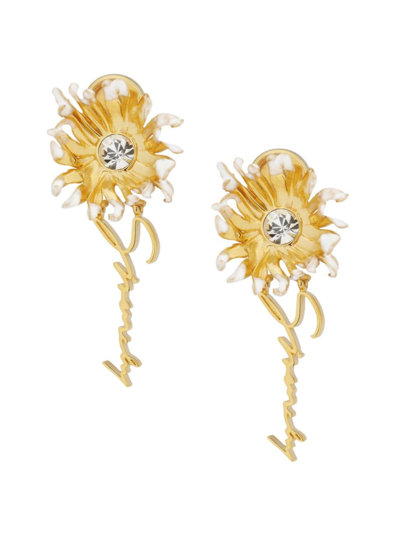 Shop Givenchy Women's Daisy Earrings In Metal And Enamel With Crystal In Golden White