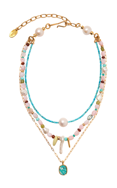 Shop Lizzie Fortunato Off Shore Gold-plated Multi-strand Beaded Necklace In Blue