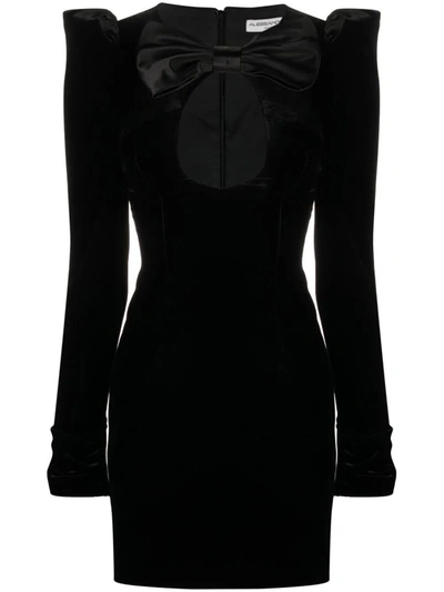 Shop Alessandra Rich Short Velvet Dress With Bow In Black