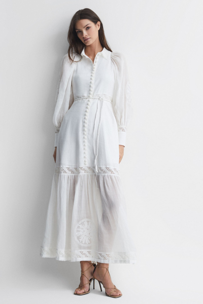 Shop Joslin Linen Blouson Sleeve Maxi Dress In White