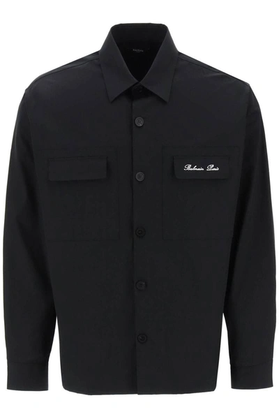 Shop Balmain Overshirt With Logo Embroidery In Black
