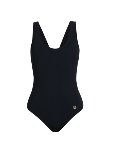Shop Dolce & Gabbana Women's Olympic Scoopneck Swimsuit In Nero