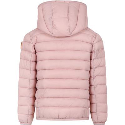 Shop Save The Duck Pink Lily Down Jacket For Girl With Logo