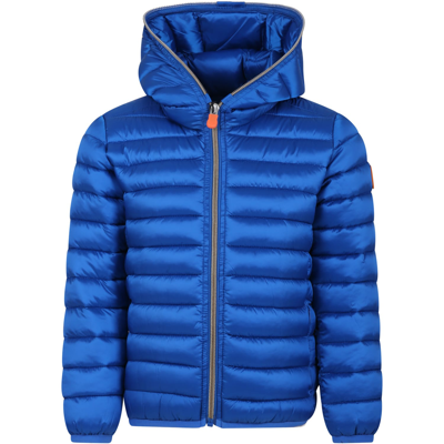 Shop Save The Duck Blue Down Jacket Iris For Girl With Logo
