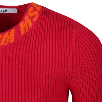 Msgm Intarsia-knit Ribbed Jumper In Fuchsia