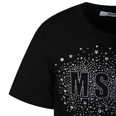 Shop Msgm Black T-shirt For Girl With Logo And Stars