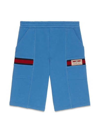 Shop Gucci Short Felted Cotton Jersey In Avio Mix