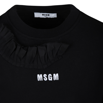 Shop Msgm Black Dress For Girl With Ruffles And Logo