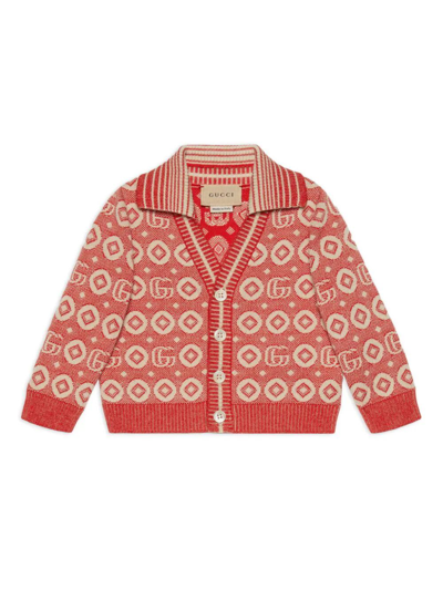 Shop Gucci Cardigan Cotton Jaquard In Red Beige