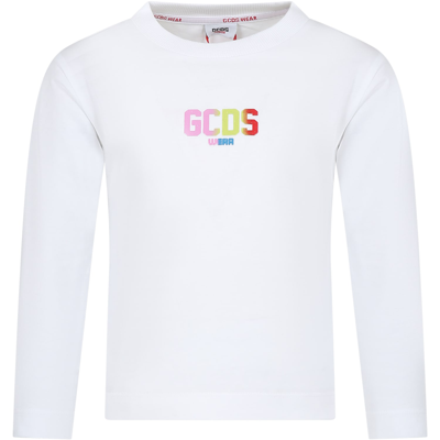 Shop Gcds Mini White T-shirt For Boy With Logo