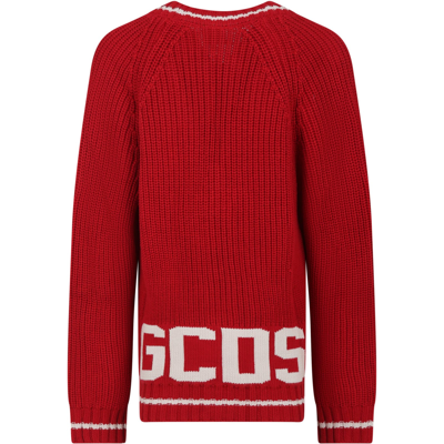 Shop Gcds Mini Red Cardigan For Kids With Logo
