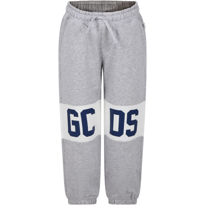 Shop Gcds Mini Grey Trousers For Kids With Logo