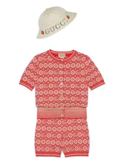 Shop Gucci Cardigan Cotton Jaquard In Red Beige