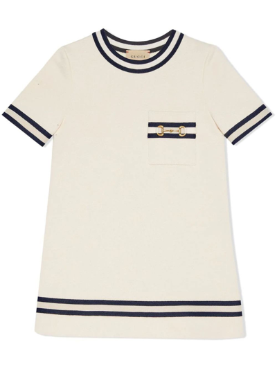 Shop Gucci Dress Felted Cotton Jersey In White Multicolor