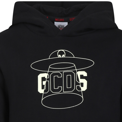 Shop Gcds Mini Black Sweatshirt For Kids With Alien Print And Logo