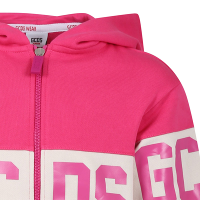Shop Gcds Mini Fuchsia Sweatshirt For Girl With Logo