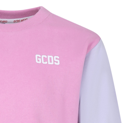 Shop Gcds Mini Pink Sweatshirt For Girl With Logo In Multicolor
